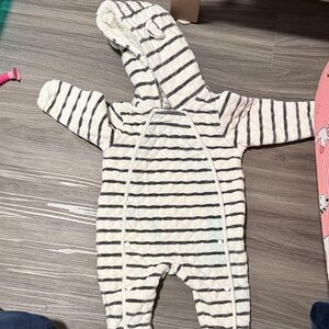 Nordstrom Black and White Striped Hooded Footie